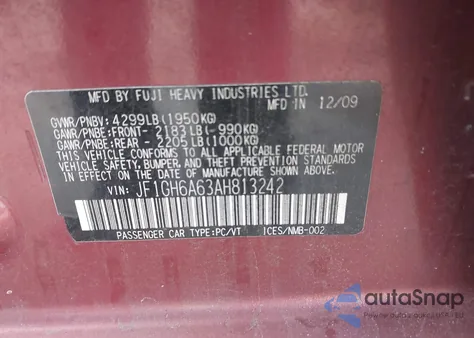 2010 Subaru Impreza 2.5I z USA, uszkodzony, nr VIN JF1GH6A63AH813242